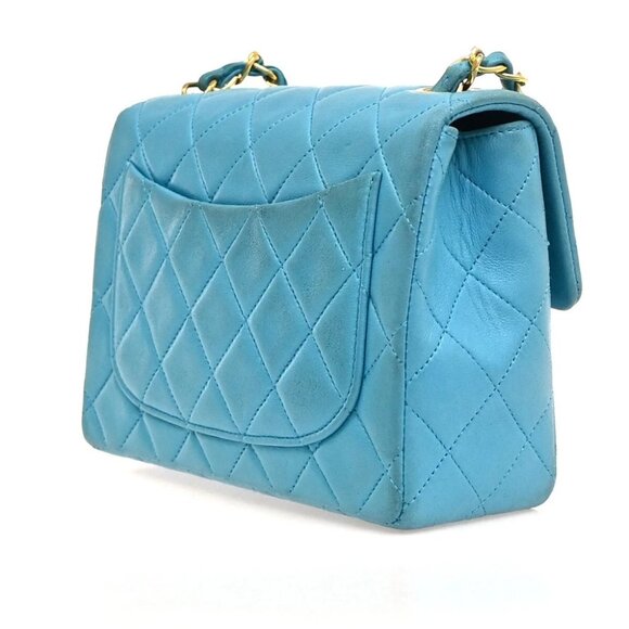 CHANEL CC Logo Mini Matelasse Chain Shoulder Bag Leather Blue GHW - Picture 4 of 14